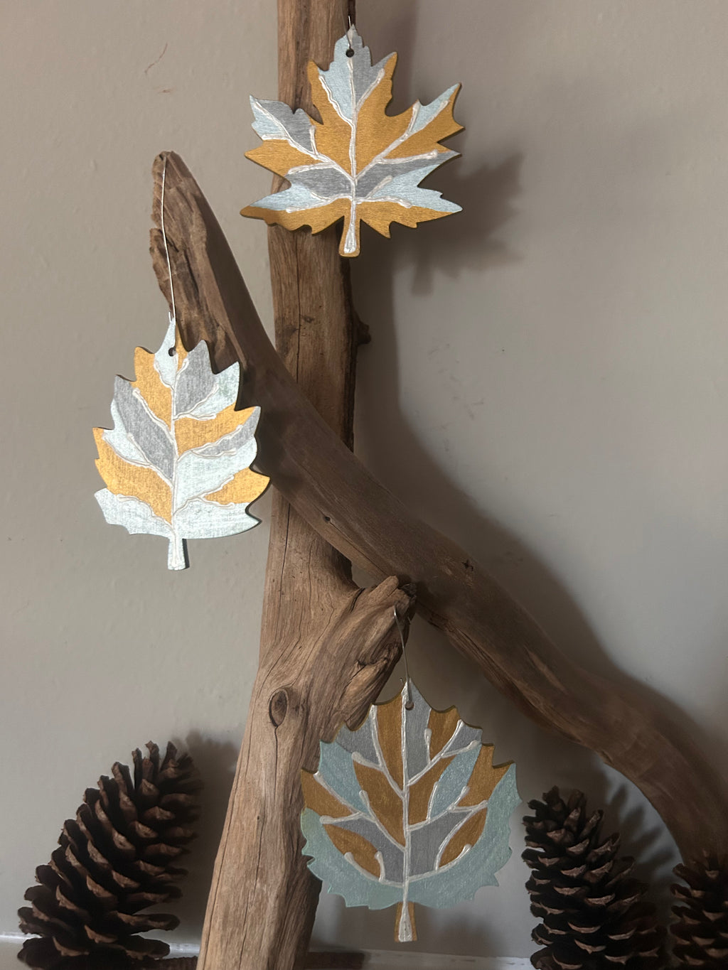 Frosted Gold Maple Leaves - set of 3
