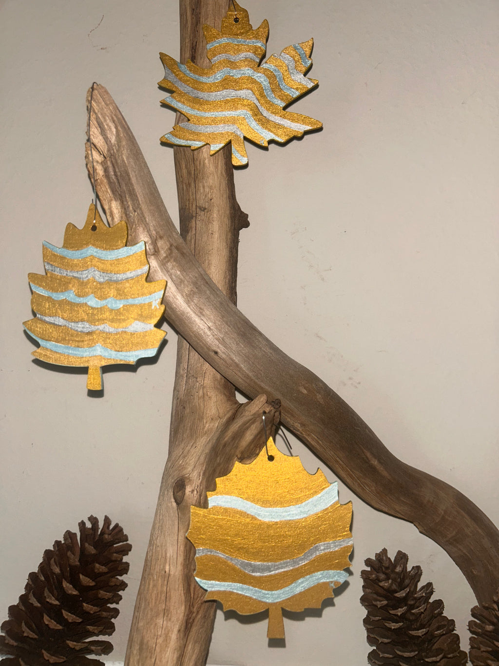 Frosted Gold Maple Leaves - set of 3